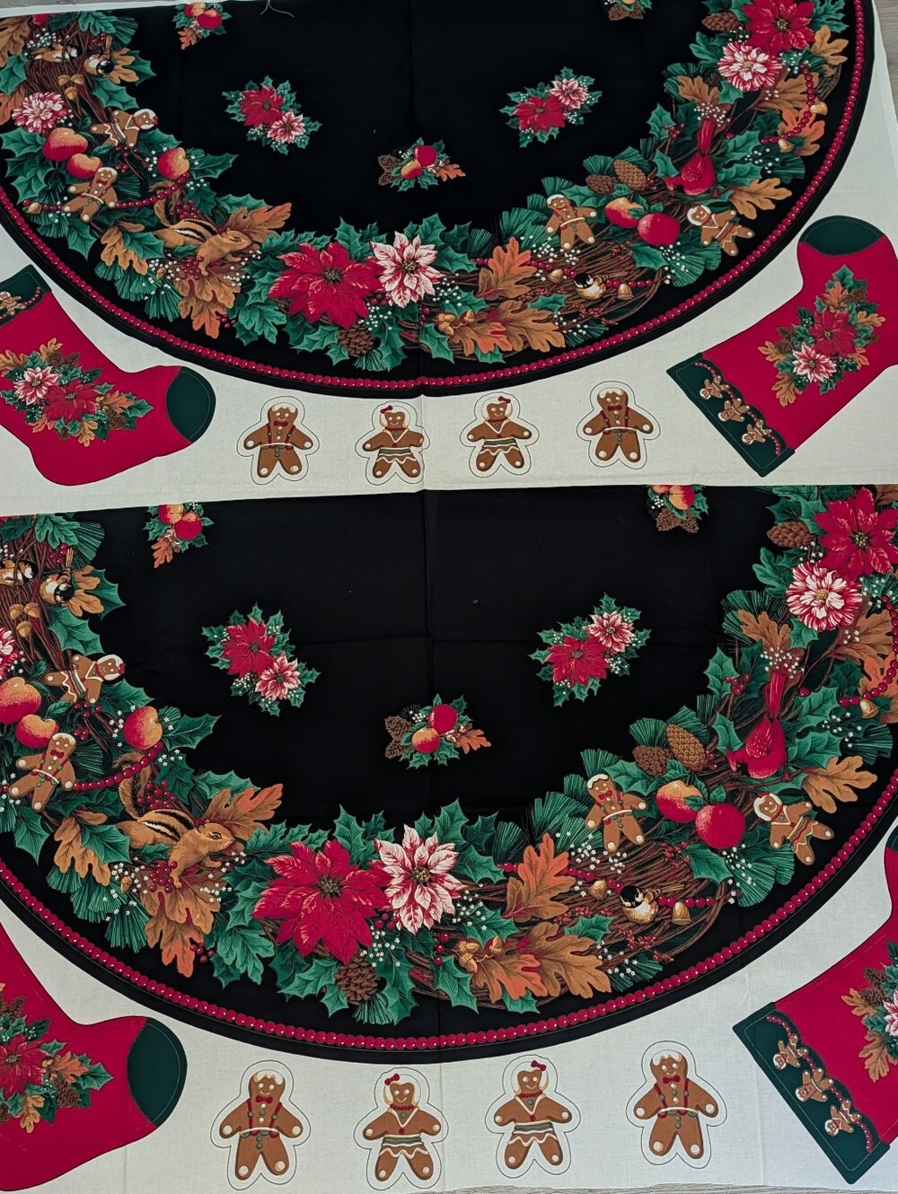 VTG Joan Kessler Concord Fabric 2 Panels Tree Skirt Stocking Cut Sew